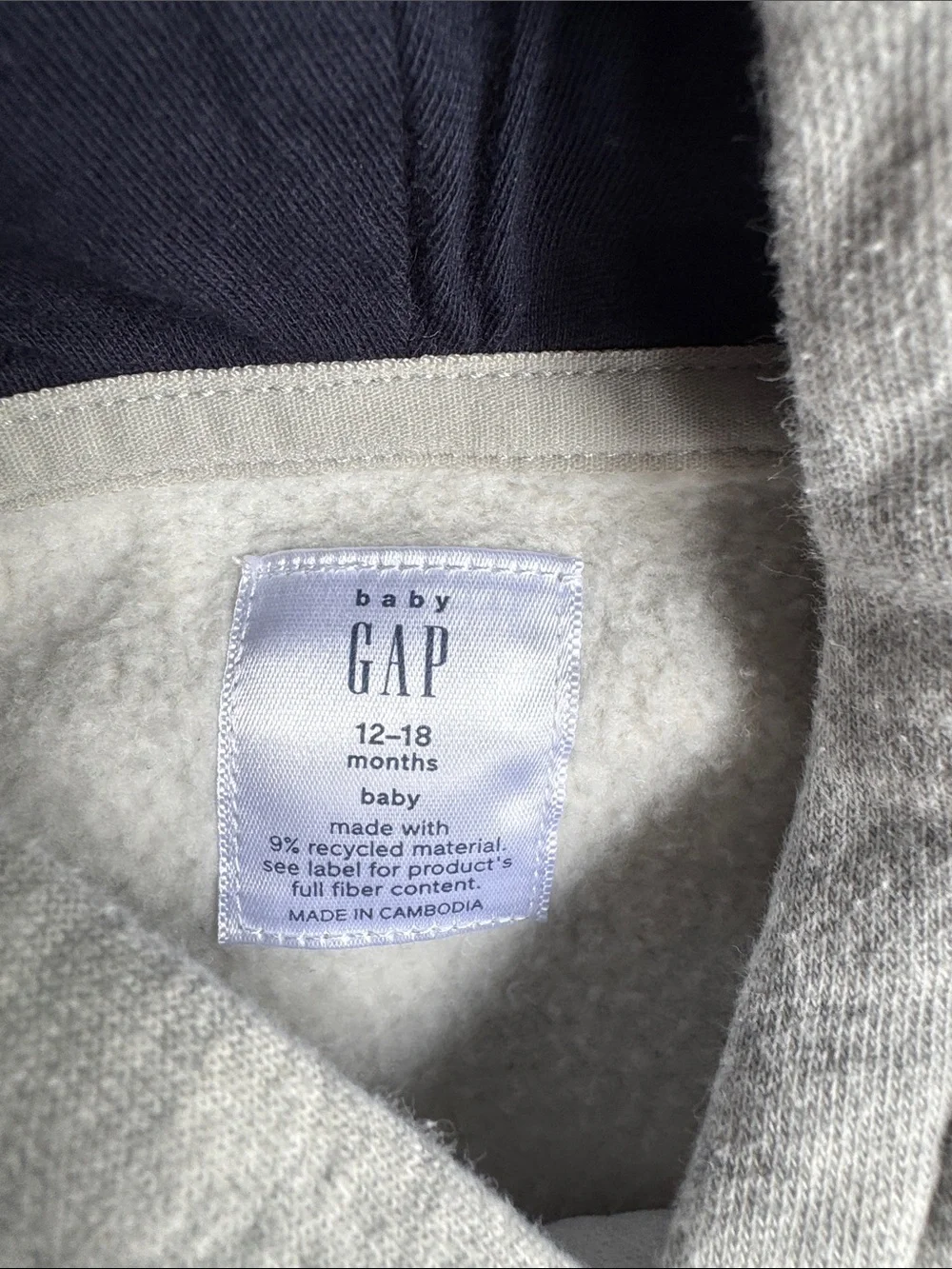 GAP Light Gray Hoodie with Ears and Navy Logo